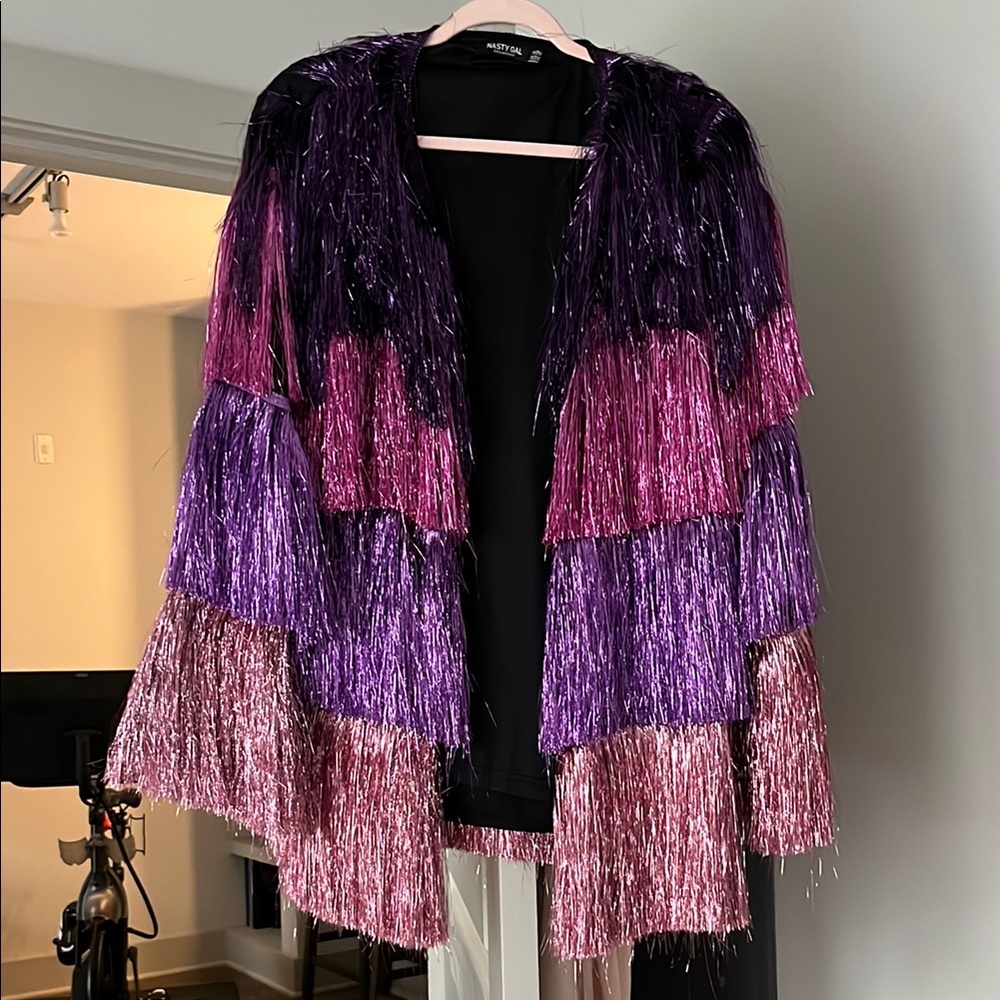 Nasty Gal Purple and Pink Fringe Cardigan